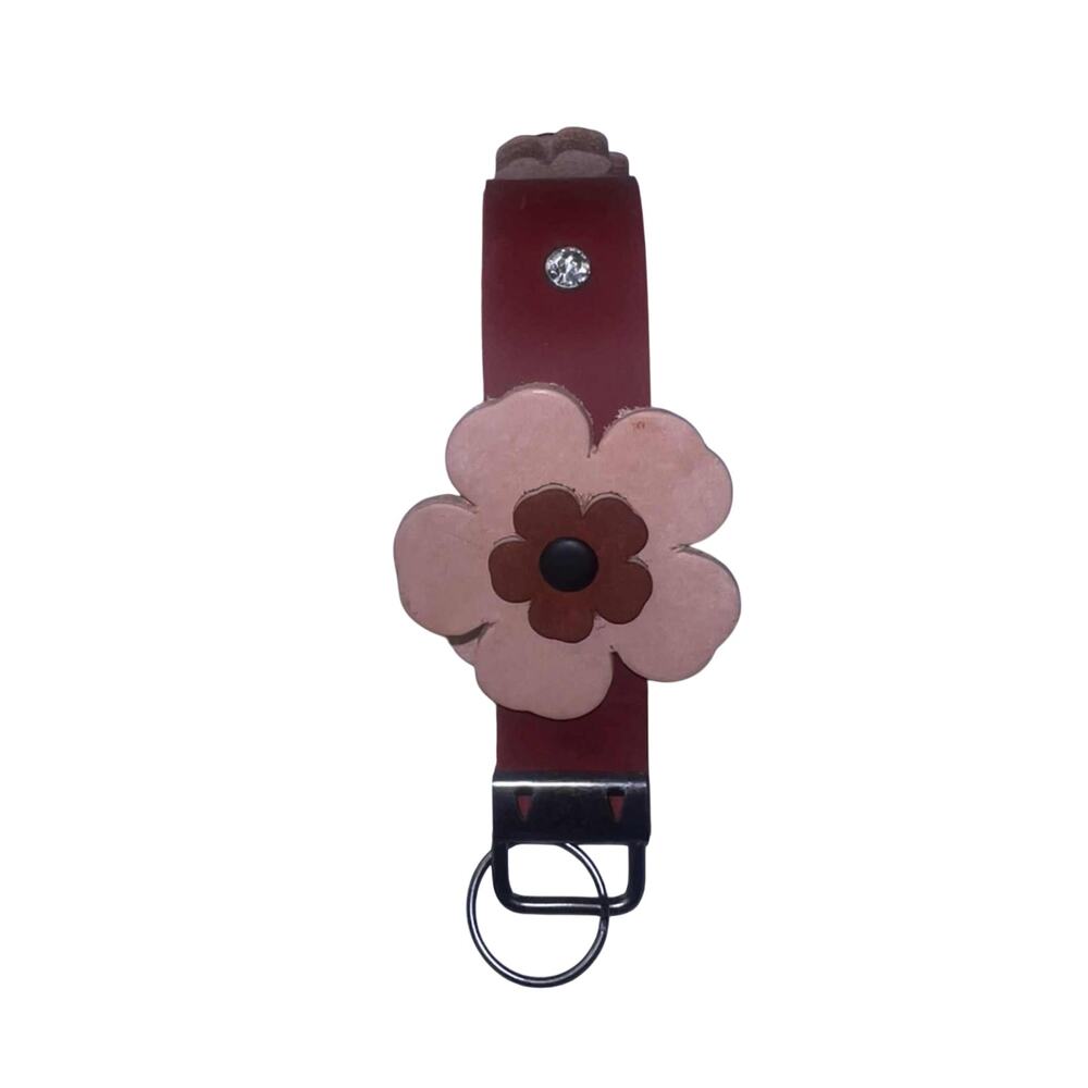Repurposed Designer Leather Key Ring Handmade Flower Accent